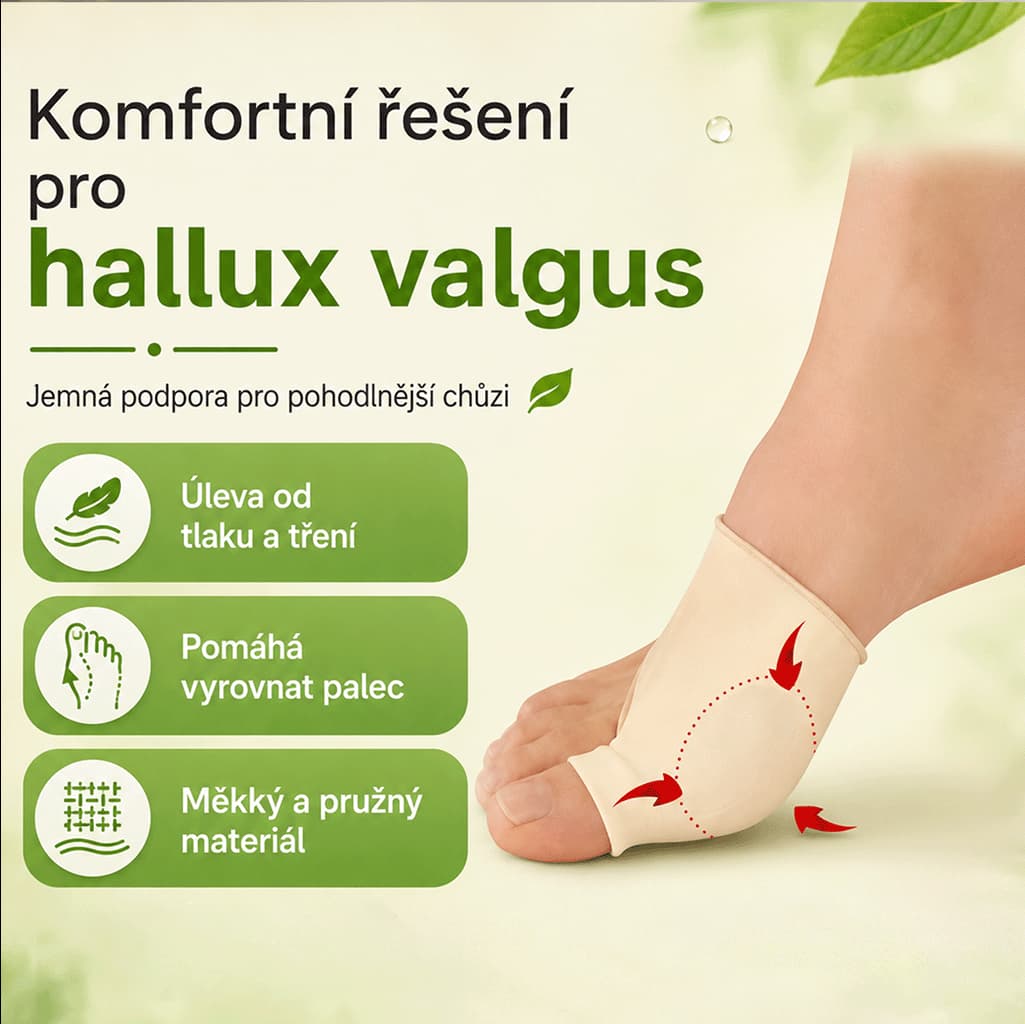 Nošení gelového návleku na hallux valgus na chodidle